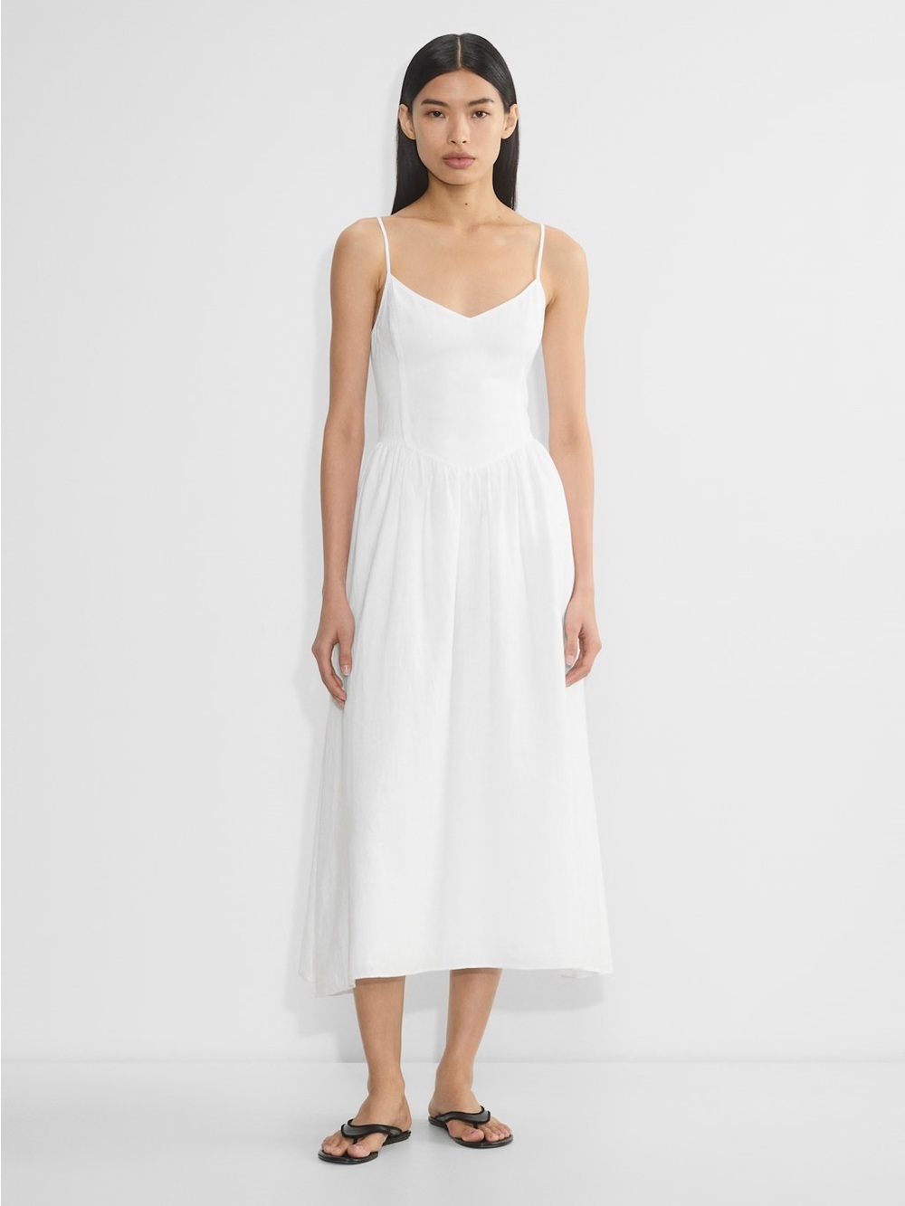Aritzia Wilfred Influence Linen White Spaghetti-Strap Maxi Dress
